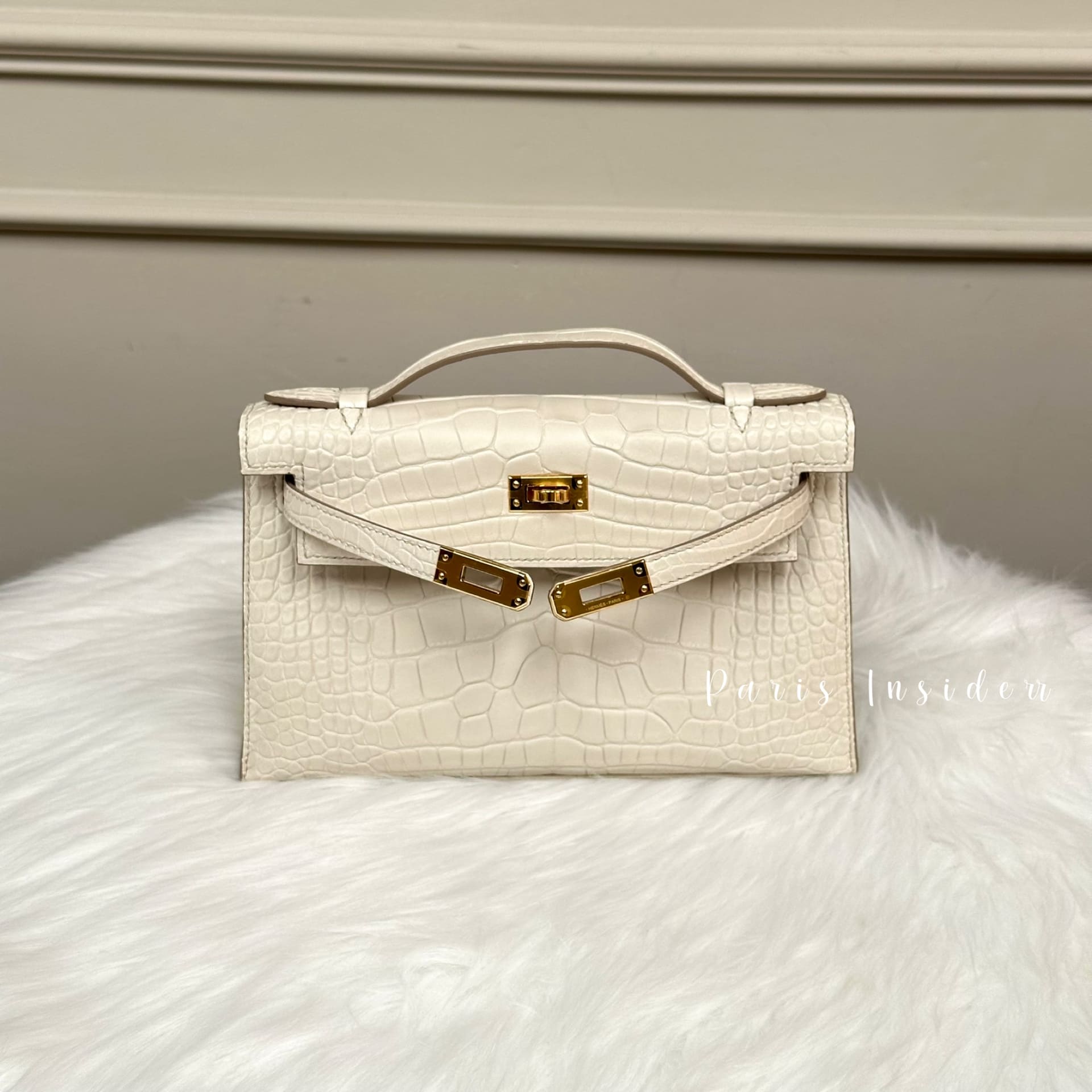 Hermes Kelly Pochette Matte Crocodile - 8L Beton GHW (冰川白 金扣) - Image 3