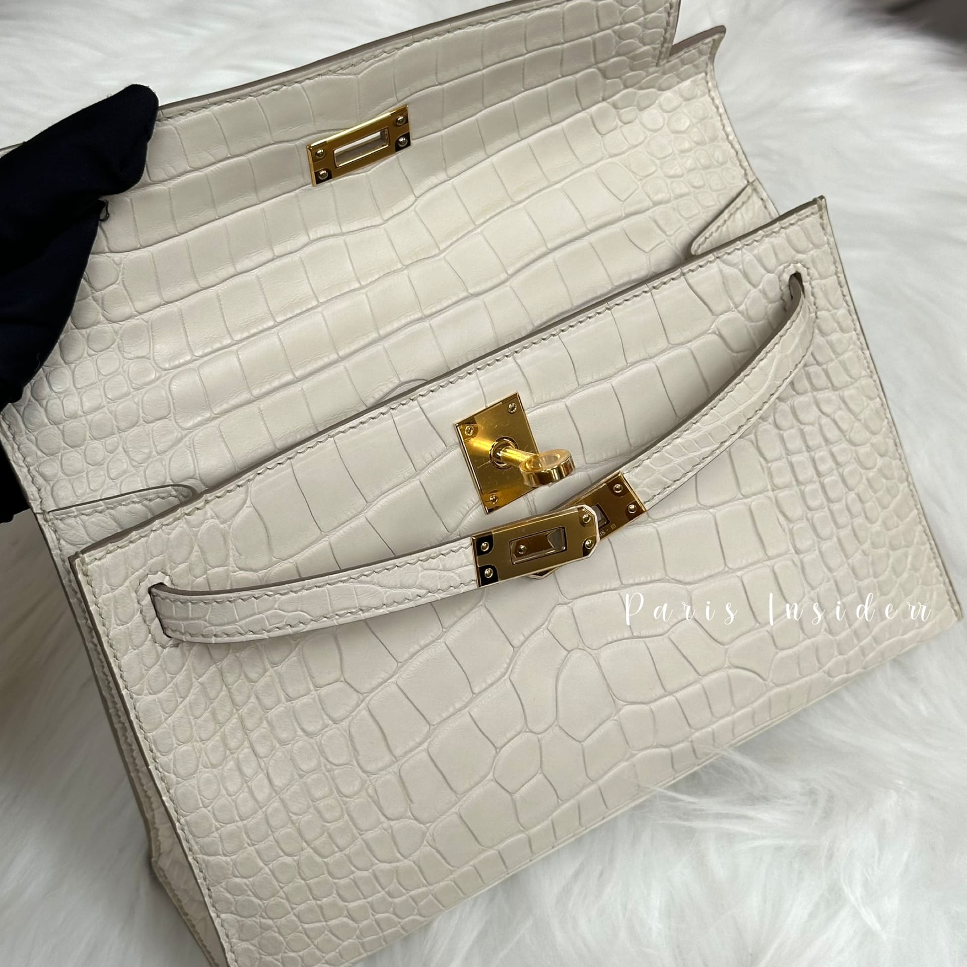 Hermes Kelly Pochette Matte Crocodile - 8L Beton GHW (冰川白 金扣) - Image 4