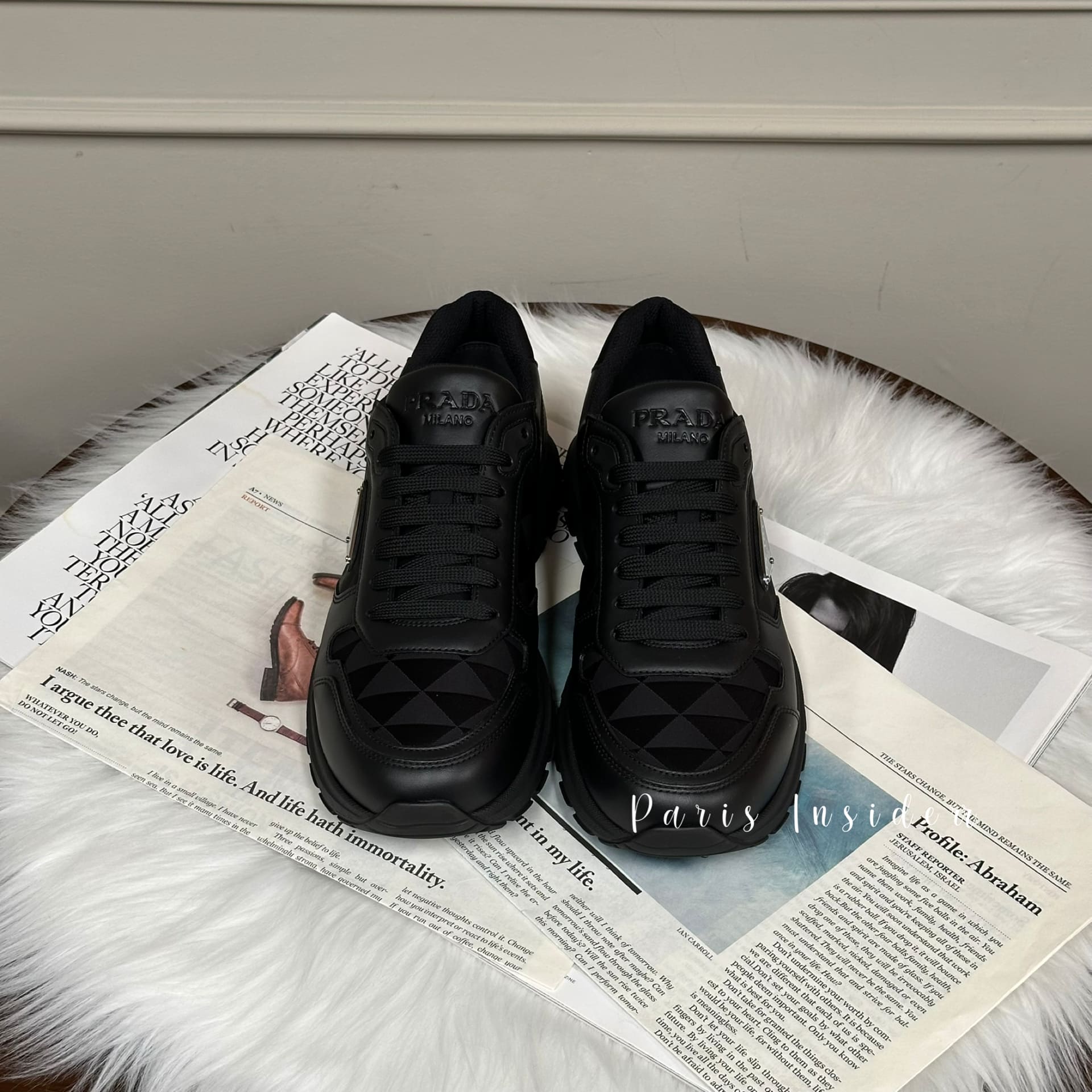 Prada Leather and Re-Nylon high-top sneakers - Black (黑色) - Image 2