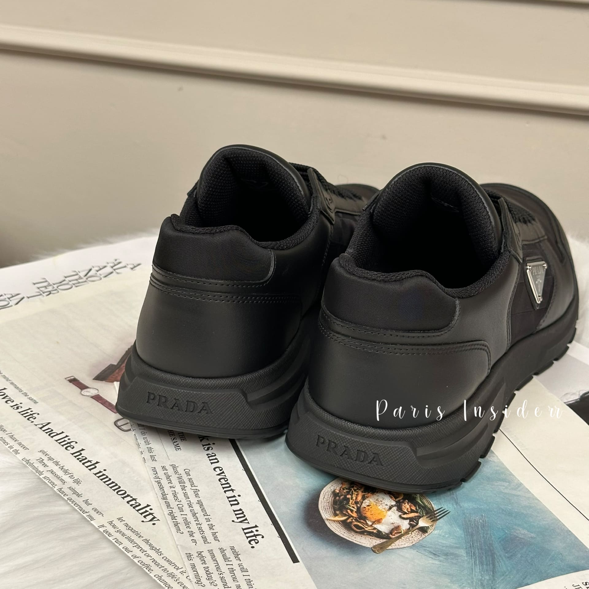 Prada Leather and Re-Nylon high-top sneakers - Black (黑色) - Image 3