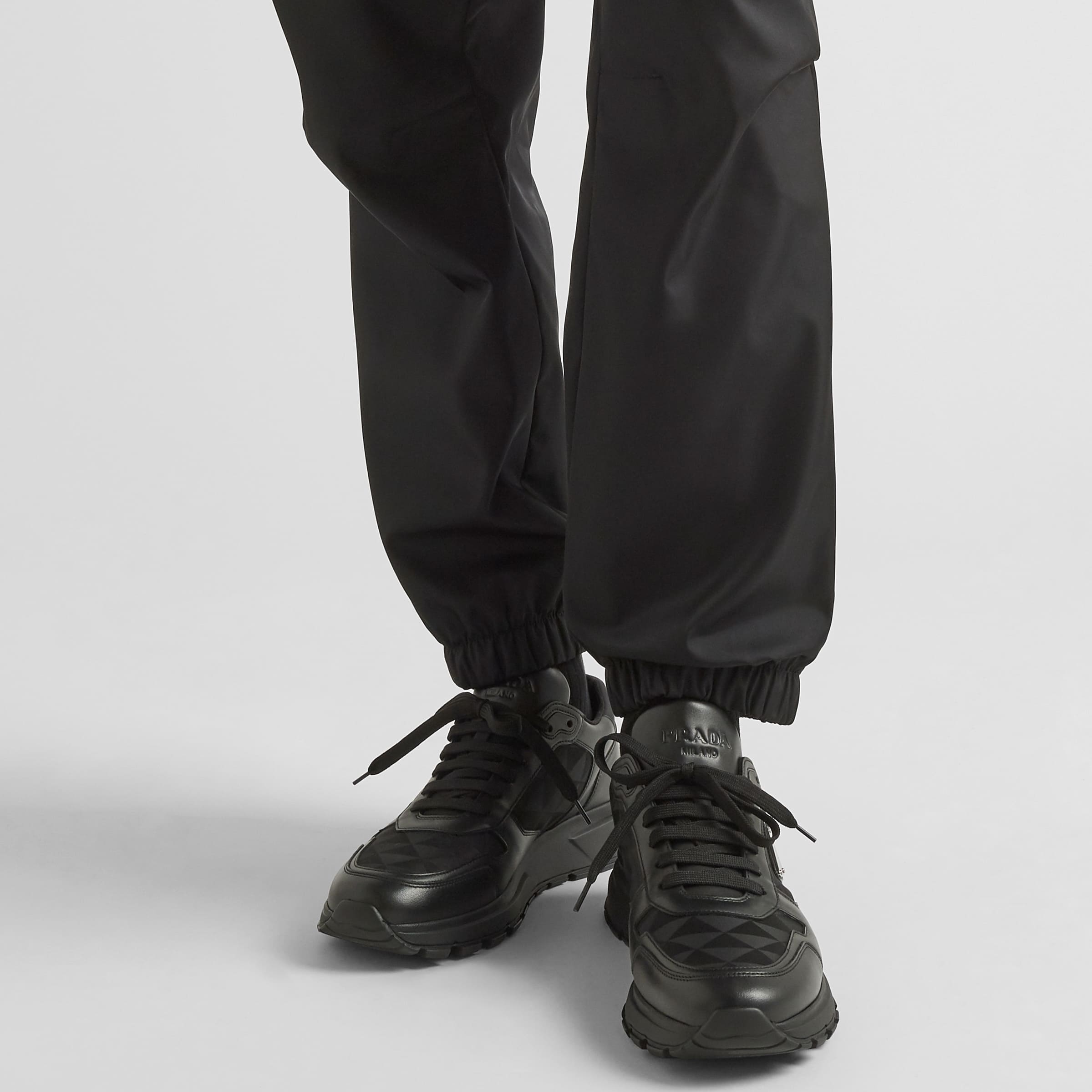 Prada Leather and Re-Nylon high-top sneakers - Black (黑色) - Image 4