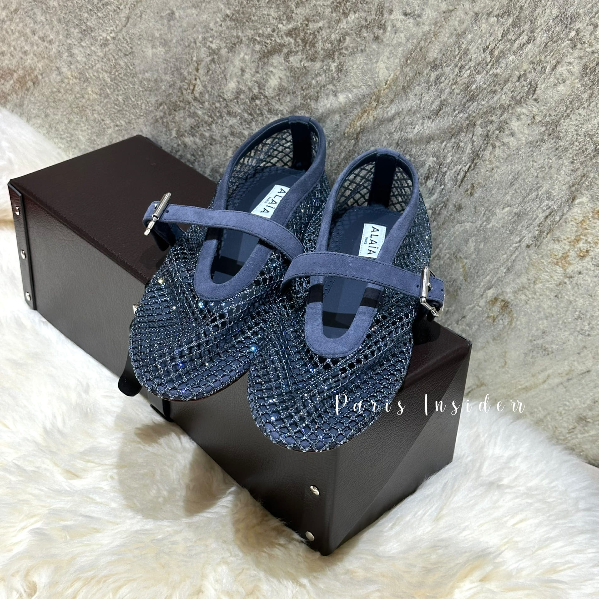 ALAÏA Patent leather-trimmed mesh ballet flats - Gray Purple (灰紫色)