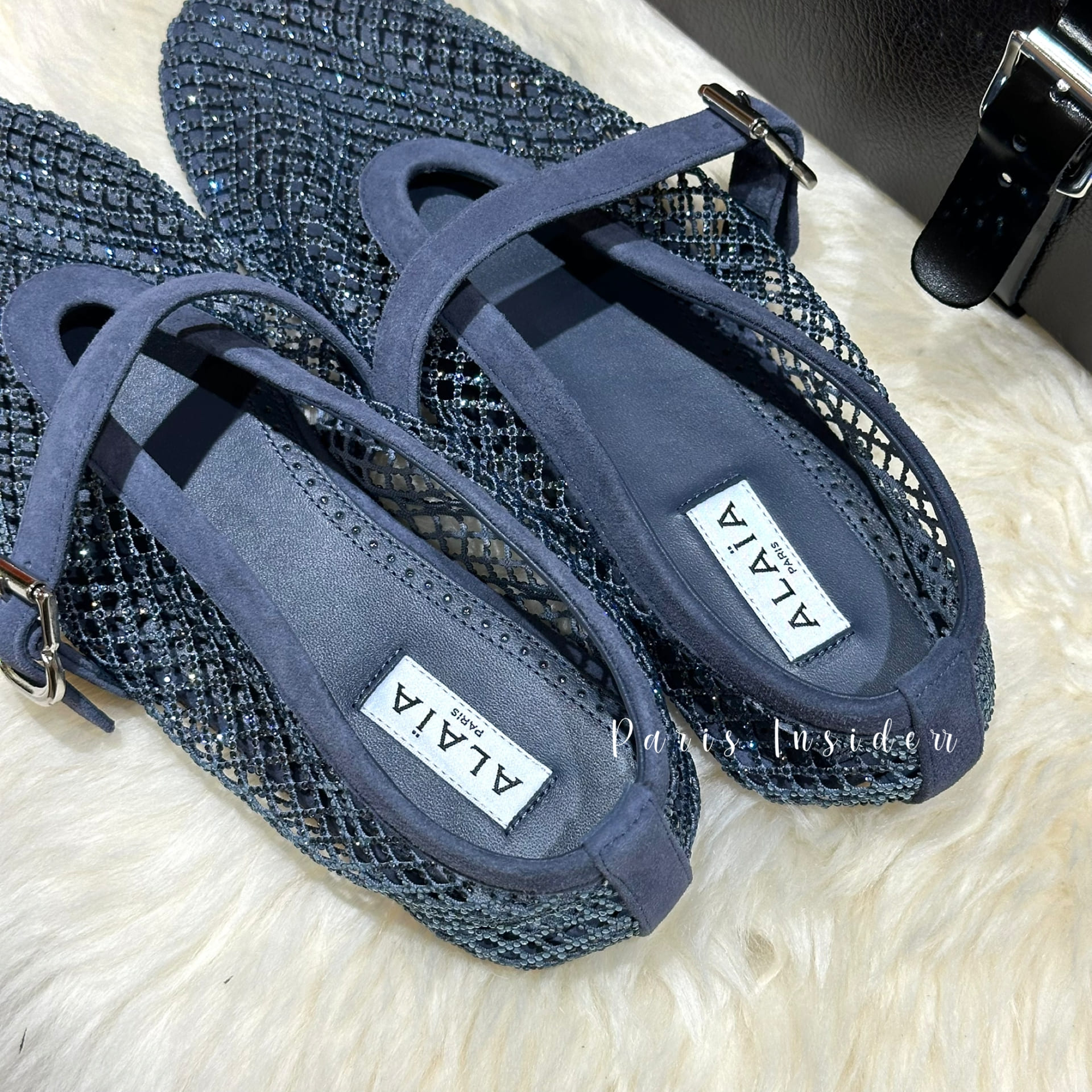 ALAÏA Patent leather-trimmed mesh ballet flats - Gray Purple (灰紫色) - Image 2
