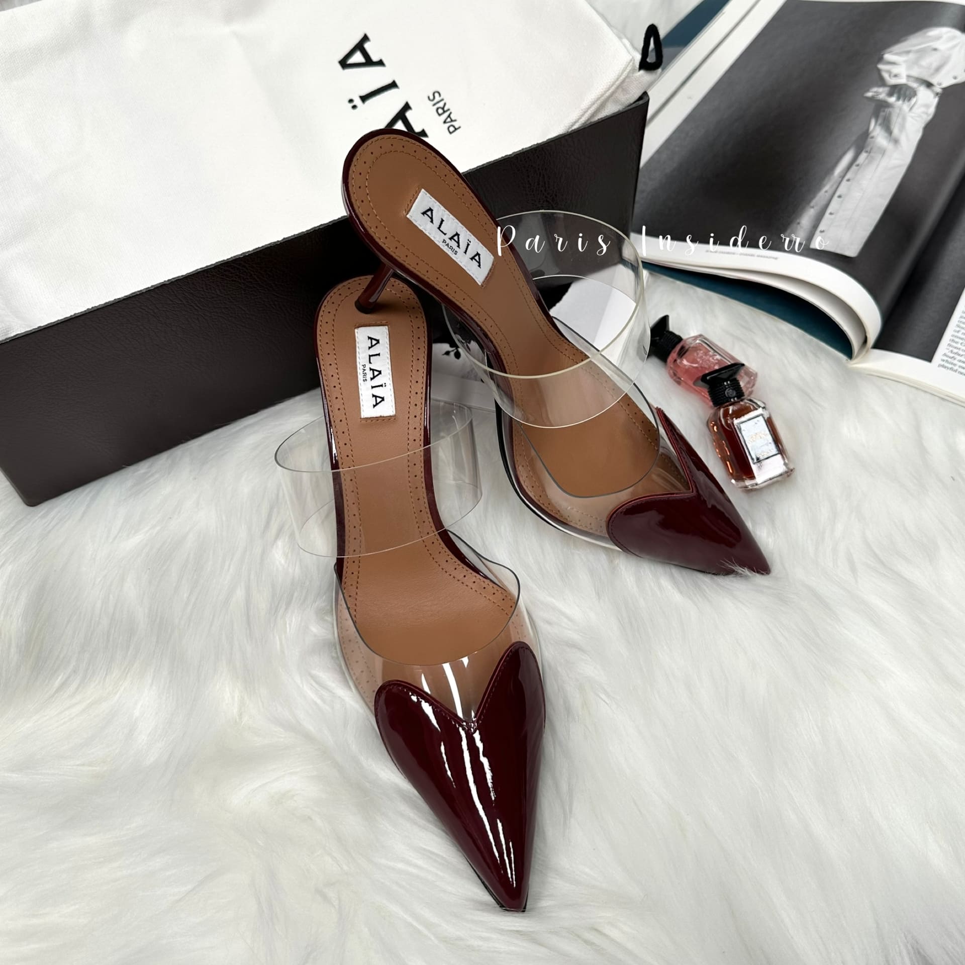 ALAÏA Le Coeur 90 patent leather and PU mules - Burgundy (酒紅色) - Image 3